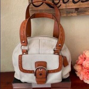 Coach White and Tan Leather Satchel